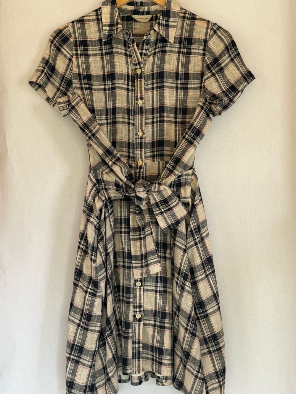 Rylee + Cru Black and Cream Plaid Shirt Dress